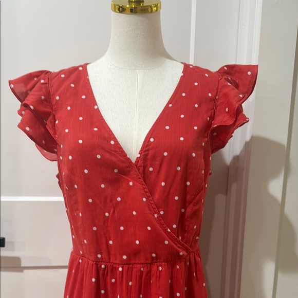 Old Navy Size M Red Halter Maxi Dress with Ruffled Tie Front V-Neck Cross Front - Picture 9 of 11